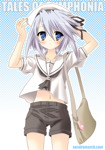 Rating: s Score: 16 Tags: alternate_costume bag beret blue_eyes blush child genius_sage grey_hair hat male_focus narusawa_sora navel ribbon sailor short_hair shorts silver_hair simple_background solo strap tales_of_(series) tales_of_symphonia text