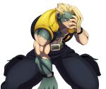 Rating: s Tags: 1boy abs adjusting_glasses belt blonde_hair charlie_nash eric_lowery forehead_jewel glasses hand_to_face muscle solo stitches street_fighter street_fighter_v vest