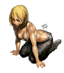 Rating: s Score: 42 Tags:   bikini_top blonde_hair breasts butt_crack cleavage downpants face green_hair hands kneeling lips original pants saejin_oh short_hair solo