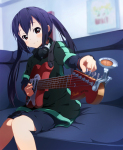 Rating: s Tags: 1girl black_hair brown_eyes guitar instrument long_hair nakano_azusa smile twintails