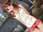 Rating: s Tags: blush brown_eyes brown_hair cameltoe game_cg gym_storeroom gym_uniform koi_suru_science looking_at_viewer mame ponytail