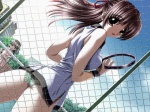 Rating: q Tags: asou_hikari fence game_cg hair_ribbon love_call panties ribbon tennis tennis_racket tennis_uniform