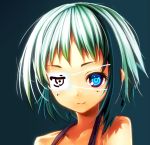 Rating: s Tags: 1girl bare_shoulders bikko blue_eyes dress eyepatch hirasaki_yuuya multicolored_hair one-eyed original scar short_hair smile two-tone_hair