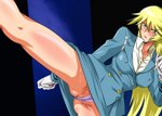 Rating: e Score: 30 Tags: 1girl blonde_hair blush breasts erect_nipples green_eyes kicking large_breasts panties pantyshot partially_visible_vulva pink_panties pussy_juice sherry_leblanc skirt straw_(yokubou_hiroba) sweat underwear yu-gi-oh! yuu-gi-ou_5d's