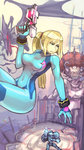 Rating: s Tags: blonde_hair blue_eyes covered_navel dark_samus glowing gun metroid mother_brain oo_gata_ken ponytail ridley samus_aran super_smash_bros. weapon zero_suit