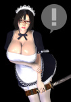 Rating: s Score: 38 Tags: 3d black_hair breasts brown_eyes cleavage collar glasses huge_breasts lips lipstick lowres maid makeup mifuyu_(umemaro) original sword umemaro weapon
