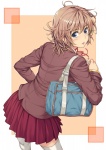 Rating: s Score: 16 Tags: 1girl bad_id bag blazer blonde_hair blue_eyes blush brown_hair female highres lips looking_back messy_hair original pirano school_uniform short_hair skirt solo thighhighs white_legwear zettai_ryouiki