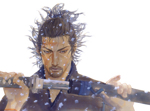 Rating: s Score: 7 Tags: beard brown_eyes brown_hair facial_hair holding inoue_takehiko katana long_hair looking male_focus miyamoto_musashi mustache ponytail sabre screening sheath simple_background snow snowing sword unsheathed vagabond weapon