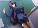 Rating: q Score: 101 Tags: 1girl black_hair blush breasts chalk chalkboard classroom curvy dutch_angle embarrassed erect_nipples female game_cg green_eyes gunner-l huge_breasts impossible_clothes impossible_shirt indoors long_hair miniskirt mutui_kaoruko ole pantyhose pencil_skirt podium school shirt skirt solo standing teacher torn_clothes torn_pantyhose tsuri_baka very_long_hair