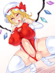 Rating: e Score: 22 Tags: 1girl autopaizuri blonde_hair censored erect_nipples erection flandre_scarlet futanari gradient_background hisui_(stapspats) huge_penis naughty_face one-piece_swimsuit penis solo swimsuit tagme testicles thighhighs touhou white_legwear
