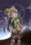 Rating: s Score: 12 Tags: 1girl boots brown_hair cloud desert gnome_(mon-musu_quest!) green_eyes hat highres long_hair lv21 mon-musu_quest! monster_girl night pointy_ears sky solo standing very_long_hair