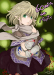 Rating: s Tags: 1girl arm_around_waist arm_warmers blonde_hair brown_clothes faux_traditional_media green_eyes haori japanese_clothes lips looking_at_viewer miniskirt mizuhashi_parsee multicolored_background pointy_ears sakurai_haruto scarf short_hair skirt skirt_set solo standing touhou traditional_clothes