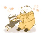 Rating: s Tags: 1girl bear bepo chibi dancing hat jumpsuit male_focus one_piece simple_background trafalgar_law