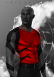 Rating: s Score: 8 Tags: 1boy amoona aqua_lad artist_name belt black_sclera dark_skin dark_skinned_male dc_comics gills kaldur'ahm male_focus muscle ocean red_shirt sleeveless solo tattoo wave young_justice:_invasion