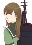 Rating: s Score: 1 Tags: 1girl brown_hair ganto kantai_collection long_hair looking_back ooi_(kantai_collection) simple_background solo white_background