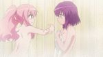 Rating: q Score: 60 Tags: 2girls angry animated animated_gif back bare_back bare_shoulders blue_eyes blush breasts clenched_teeth female flat_chest henrietta_de_tristain large_breasts long_hair louise_francoise_le_blanc_de_la_valliere multiple_girls no_nipples nude pink_eyes pink_hair ponytail purple_hair short_hair slapping steam towel zero_no_tsukaima