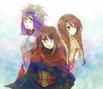 Rating: s Score: 1 Tags: 3girls armor blue_eyes braid brown_eyes brown_hair cape cleo cleo_(suikoden) dress female gensou_suikoden gensou_suikoden_i gloves hair_over_shoulder headband headdress long_hair looking_back multiple_girls odessa_silverberg open_mouth orange_hair shirt short_hair smile sugieri tengaar tengaar_(suikoden) tiara twin_braids twintails veil