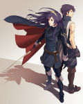 Rating: s Tags: 1boy 1girl back-to-back blue_hair cape father_and_daughter fire_emblem fire_emblem:_kakusei krom lucina red_aphelion shoulder_pads sleeveless sword