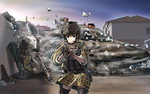 Rating: s Tags: 1boy 1girl absurdres arma_(series) arma_3 assault_rifle battle black_legwear blonde_hair blue_eyes camouflage caterpillar_tracks destruction dress gun helmet highres house load_bearing_vest long_hair military military_uniform military_vehicle rifle soldier surprised tank tc1995 thighhighs town twilight uniform vehicle wall war weapon zettai_ryouiki