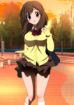 Rating: s Score: 7 Tags: blush breasts brown_hair evening highres long_hair original park school_uniform skirt sky tree yadokari_genpachirou
