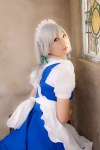 Rating: s Score: 1 Tags: apron bow braid cosplay dress female highres izayoi_sakuya lenfried looking_at_viewer photo silver_hair solo stained_glass touhou window