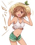 Rating: s Tags: brown_eyes brown_hair hat mayu_(airmods) misaka_mikoto one_eye_closed shorts straw_hat to_aru_kagaku_no_railgun to_aru_majutsu_no_index wink