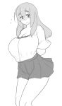 Rating: s Score: 2 Tags: 1girl blush borrowed_character breasts cleavage female huge_breasts kaz_(shade) long_hair monochrome original shirt sketch skirt solo standing