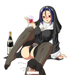 Rating: e Score: 28 Tags: alcohol black_panties blue_hair blush bottle censored cross cross_necklace cum cup drunk feet footjob glass jewelry lingerie long_hair necklace nun open_mouth panties penis pubic_hair red_eyes thighhighs toes underwear upskirt wine wine_glass