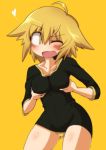 Rating: s Score: 7 Tags: 1girl ahoge blonde_hair blush breasts collarbone heart konohana_saku mel_(kibana_tsuitachi) open_mouth original panties shirt short_hair simple_background solo underwear wink yellow_eyes yellow_panties