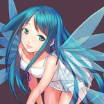 Rating: s Tags: 1girl blue_hair dress green_eyes highres long_hair looking_at_viewer nanjyolno saya saya_no_uta solo