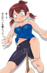 Rating: q Score: 26 Tags: barefoot bike_shorts blush brown_eyes brown_hair cameltoe erect_nipples fat_mons feet hair_bobbles hair_ornament highres marui_futaba mitsudomoe poking ponytail short_hair soles tank_top through_clothes toes