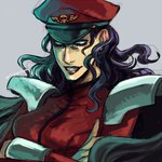 Rating: s Score: 1 Tags: 1girl black_hair breasts cape crossed_arms elina_kuroe_no_daarin eyelashes genderswap grin hat lipstick long_hair makeup no_pupils peaked_cap shoulder_pads smile solo street_fighter vega white_eyes