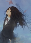 Rating: s Tags: black_hair brown_eyes coba kite long_hair original radio_tower school_uniform solo