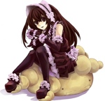 Rating: s Score: 13 Tags: bear black_hair gothic_lolita lipstick lolita_fashion long_hair makeup moyashimon nanase_shie pantyhose sitting smile trap yuuki_kei