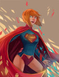 Rating: s Score: 3 Tags: 1girl alien blonde_hair blue_eyes cape crotch_plate dc_comics female haggylagman highres kryptonian leotard red_cape s_shield short_hair solo supergirl superman_(series)