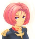 Rating: s Tags: 1girl artist_request blue_eyes charlotte_hepner female gradient_background gundam gundam_zeonic_front military_uniform red_hair solo uniform upper_body