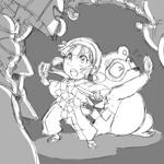 Rating: s Tags: japanese_clothes kiki_kaikai lowres manuke_(kiki_kaikai) mariel_cartwright miko monochrome sayo_(kiki_kaikai) tanuki