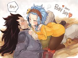 Rating: s Score: 17 Tags: ass blue_hair blush couple eyes_closed fairy_tail flower gajeel_redfox hair_flower hair_ornament headband levy_mcgarden pantyhose piercing pocky pocky_day pocky_kiss rusky shared_food spiked_hair