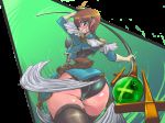 Rating: q Tags: 1girl ass blush brown_hair green_eyes huge_ass looking_back mon-musu_quest! official_art short_hair staff sweat thick_thighs wide_hips xelvy