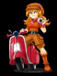 Rating: s Tags: blue_eyes camera mona mona_(warioware) motorcycle nintendo orange_hair pants warioware