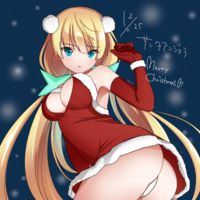 Rating: q Score: 15 Tags: 1girl angela_balzac ass bare_shoulders blonde_hair blue_eyes blush breasts christmas dress elbow_gloves from_behind gloves hair_ornament leaning leaning_forward long_hair looking_at_viewer low_twintails panties rakuen_tsuihou santa_costume shizma snow solo thong twintails underwear very_long_hair