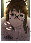 Rating: e Score: 12 Tags: 1girl akizuki_ritsuko bar_censor blush breasts brown_hair censored full-face_blush glasses idolmaster large_breasts pubic_hair smile solo_focus sweat