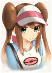 Rating: s Score: 19 Tags: 1girl artist_request blue_eyes breasts brown_hair collarbone double_bun highres long_hair mei_(pokemon) nintendo pokemon pokemon_(game) pokemon_bw2 raglan_sleeves simple_background small_breasts smile solo twintails visor_cap white_background