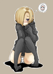 Rating: q Score: 22 Tags: 1girl :< between_thighs black_legwear blonde_hair blush brown_background earrings friday_the_13th frown hair_over_one_eye hand_on_own_face hockey_mask hoodie idolmaster idolmaster_cinderella_girls jason_voorhees jewelry masturbation ofuro_mantarou outline panties piercing purple_eyes shadow shirasaka_koume short_hair simple_background sitting sleeves_past_wrists solo sweater thighhighs thought_bubble underwear white_panties