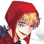 Rating: s Tags: 1boy blonde_hair cigarette donquixote_rocinante hat heart_print lipstick male_focus one_piece simple_background smoking solo