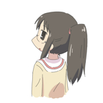 Rating: s Tags: alternate_hairstyle black_eyes black_hair from_behind glasses long_hair minakami_mai nichijou ponytail school_uniform tomboo