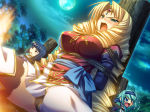 Rating: s Score: 9 Tags: 3girls blonde_hair breasts bunshuu drill_hair enshou game_cg ganryou green_eyes green_hair katagiri_hinata koihime_musou large_breasts moon multiple_girls red_eyes saeki_hokuto