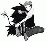 Rating: s Score: 3 Tags: eyes_closed hug kouki_(pokemon) lowres luxray monochrome pokemon smile