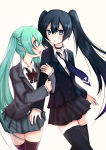 Rating: s Score: 2 Tags: 2girls black_hair black_rock_shooter_(character) green_hair hatsune_miku multiple_girls