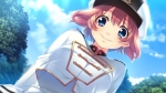 Rating: s Score: 5 Tags: 1girl blue_eyes breasts brown_hair cloud game_cg gun_knight_girl happy hat looking_at_viewer munakata_mashiro school_uniform short_hair sky smile solo sumeragi_kohaku sunlight tree